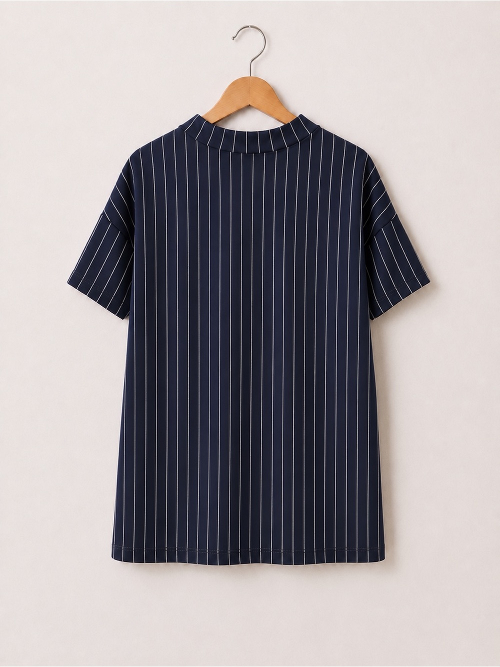 Zara Trafaluc Navy Blue And White Vertical Striped V-Neck Longline Tunic Top - Picture 2 of 4